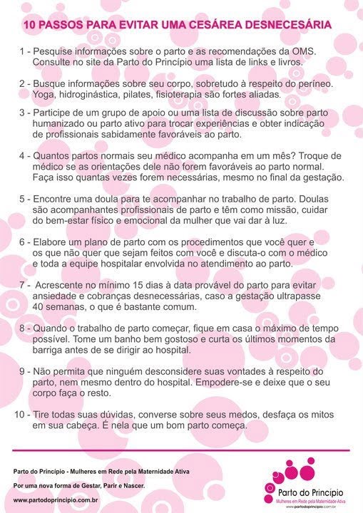 10 passos para evitar uma cesárea desnecessária