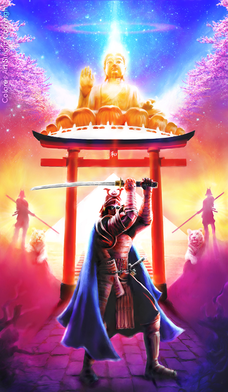 Samurai e do Buddha dourado - canvas - copyrigt